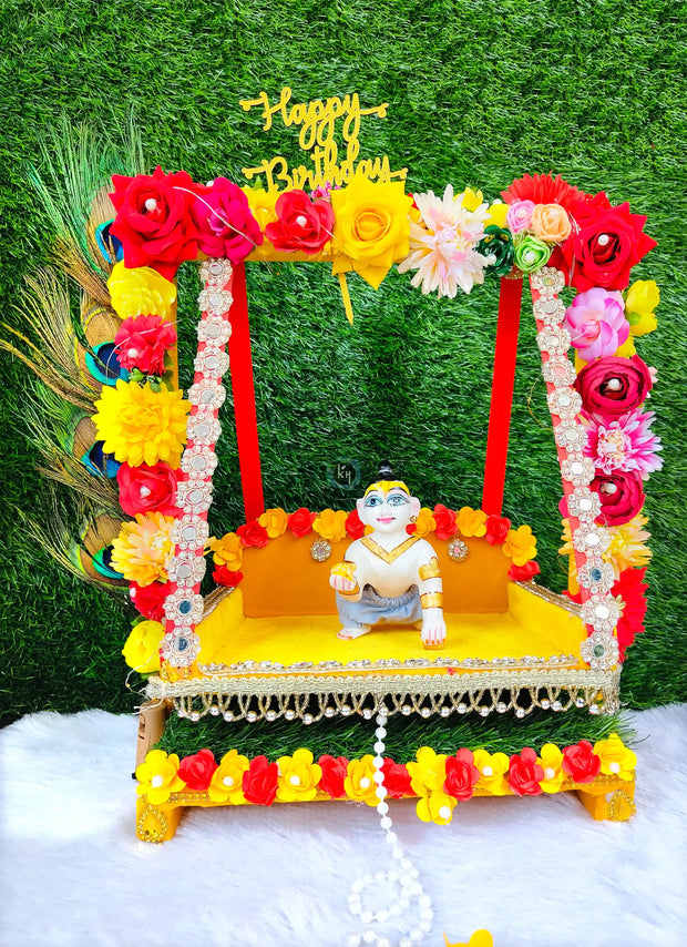 Yellow flower & lighting jhula unique design for laddu gopal ji