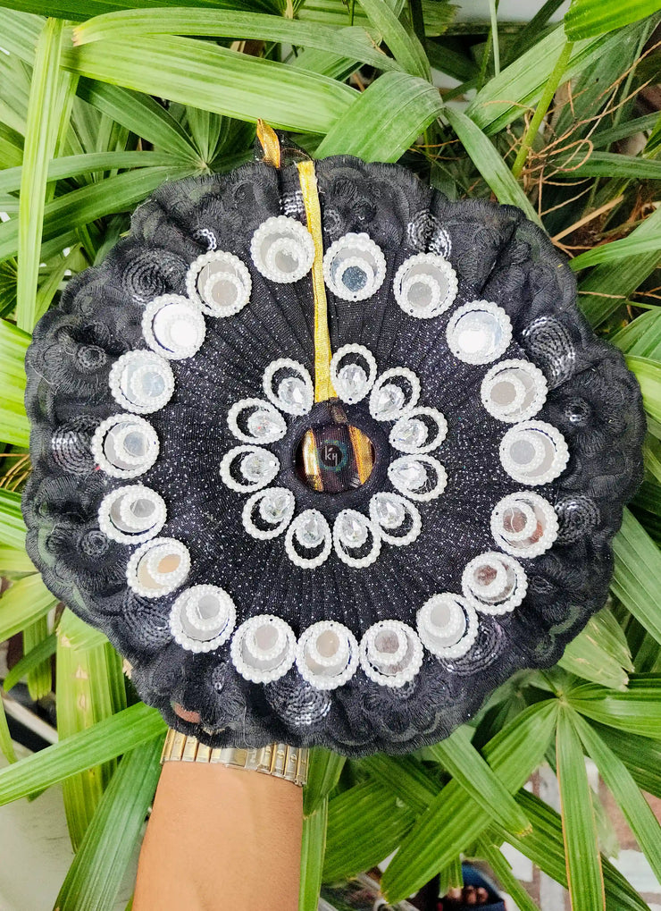Fancy black shimmer net dress for laddu gopal ji with pagdi and choli