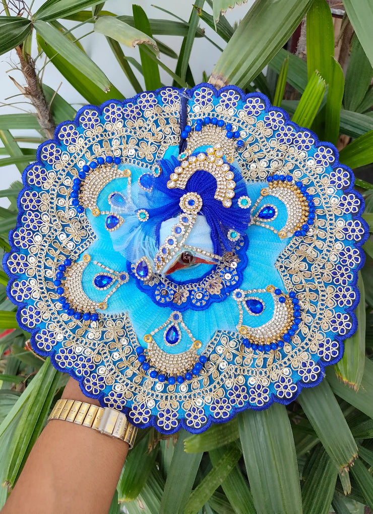 Sky blue lace dress for laddu gopal ji with pagdi and choli
