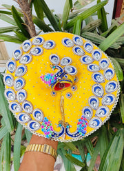 Yellow base with blue stone dress for laddu ji 