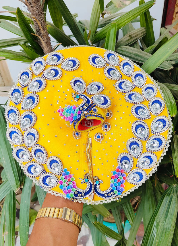 Yellow base with blue stone dress for laddu ji 