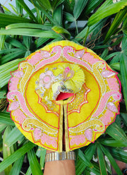 Kolkata handwork yellow heavy dress for laddu gopal ji with pagdi choli and patka