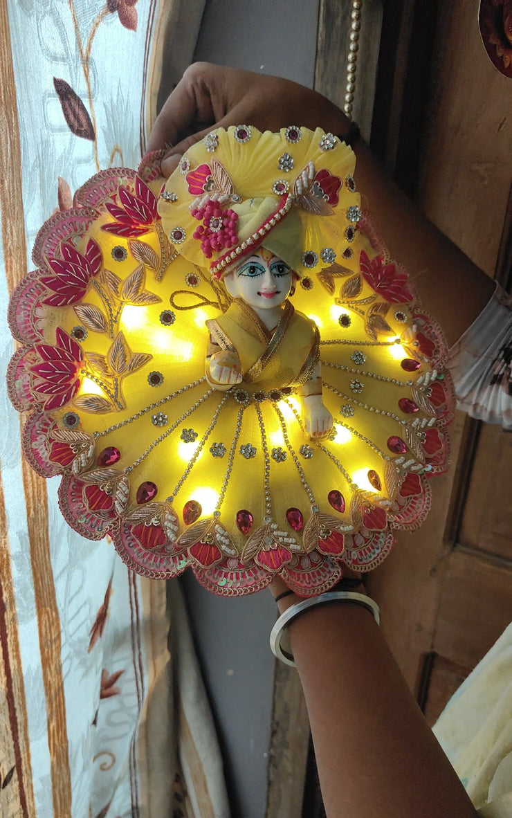 Festival special lemon and rani combination light dress for laddu gopal ji with pagdi and choli