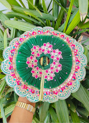 Teej special dress for Laddu Gopal in green and rani color Combination with pagdi patka and choli
