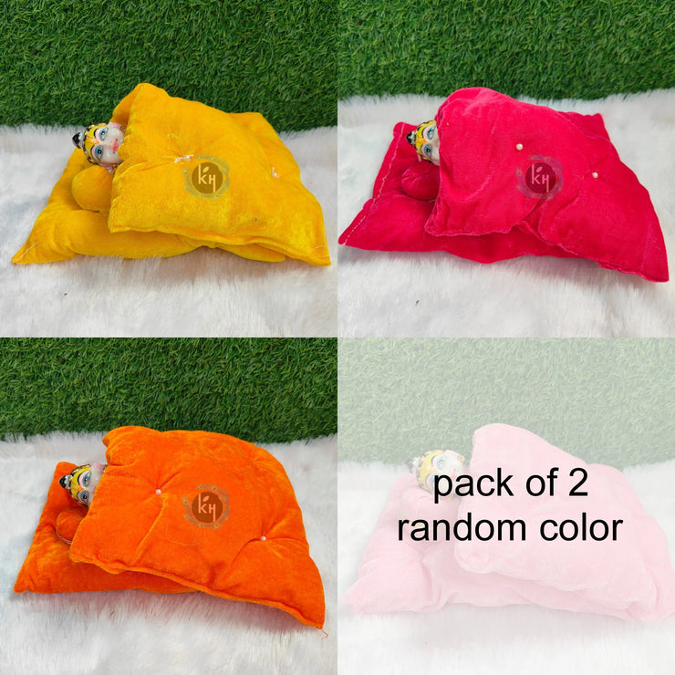 Winter warm bister with 1 soft pillow and 1 rajai for laddu gopal ji pack of 2 (RANDOM COLOUR)