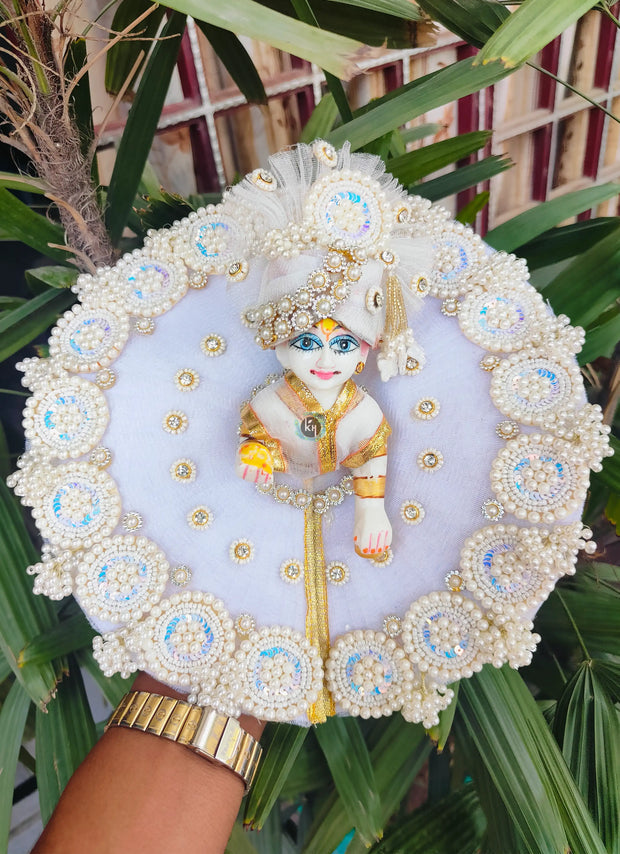 white net base with white stone dress for laddu ji 