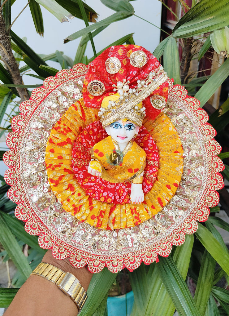 Double shade bhandej dress for laddu gopal ji with pagdi and choli