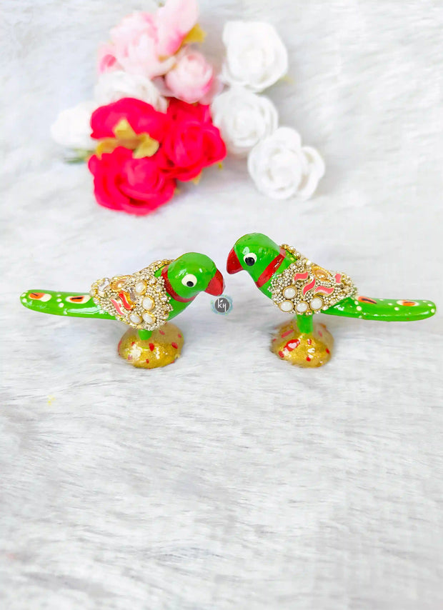 Brij Sugandha Standing parrot Pair Khilona for Lord Krishna Temple & Janmashtmi Decoration