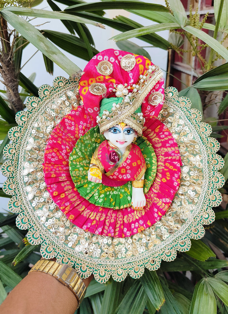 Double shade bhandej dress for laddu gopal ji with pagdi and choli