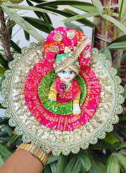 Golden lace Red Bhandhej dress for laddu ji
