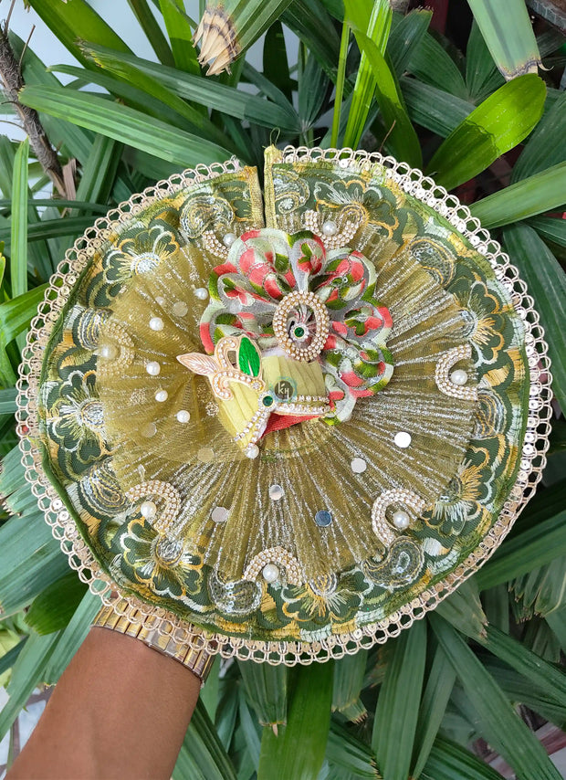 Fancy green dress for laddu gopal ji with pagdi and choli
