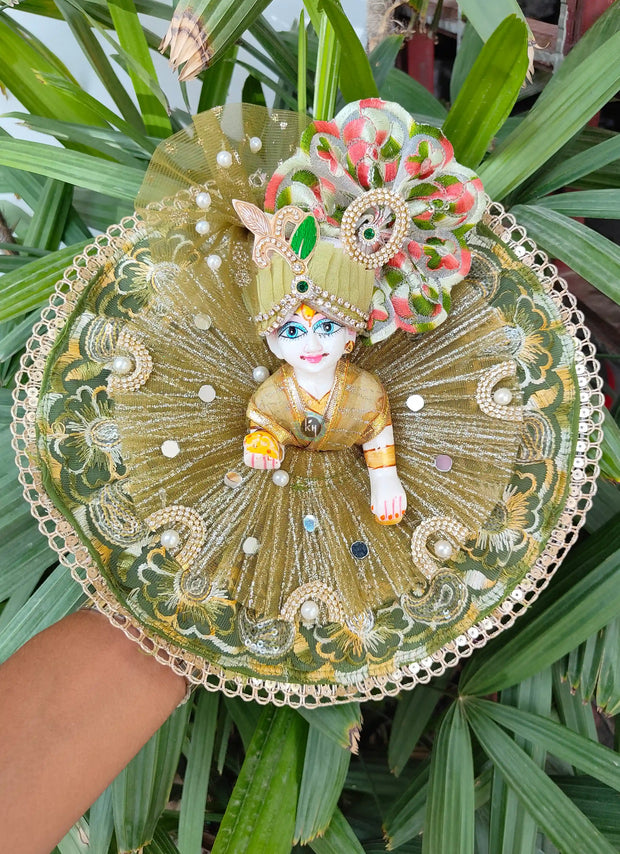 Fancy green dress for laddu gopal ji with pagdi and choli