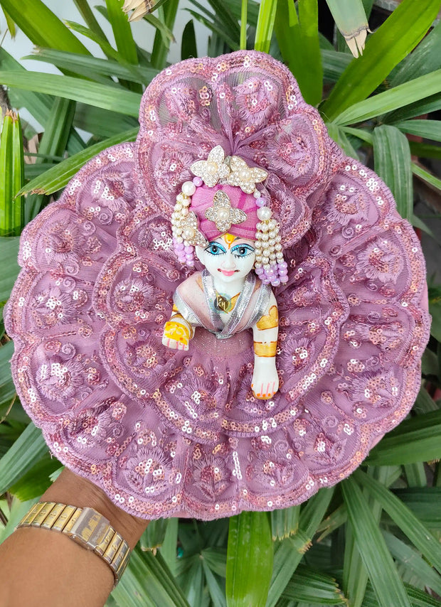 Lavender full lace dress for laddu gopal ji with fancy pagdi and choli