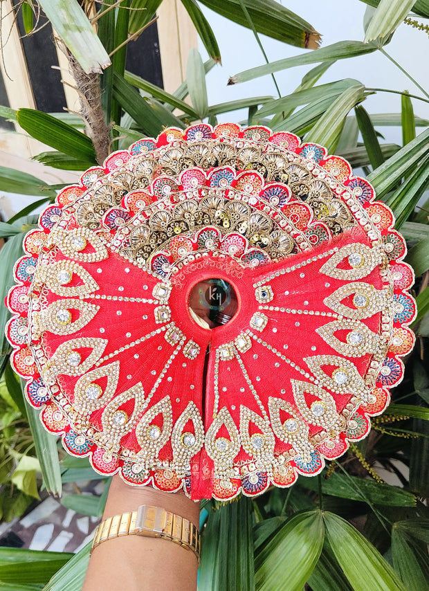 Multi lace with golden stone work dress for laddu ji 