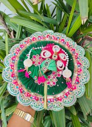 Teej special dress for Laddu Gopal in green and rani color Combination with pagdi patka and choli