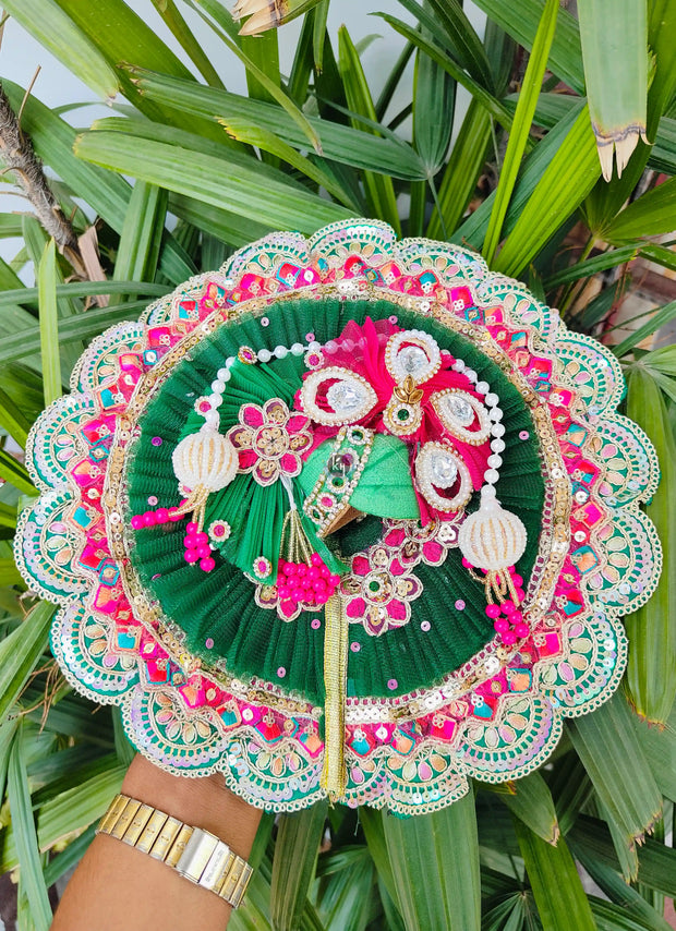 Teej special dress for Laddu Gopal in green and rani color Combination with pagdi patka and choli