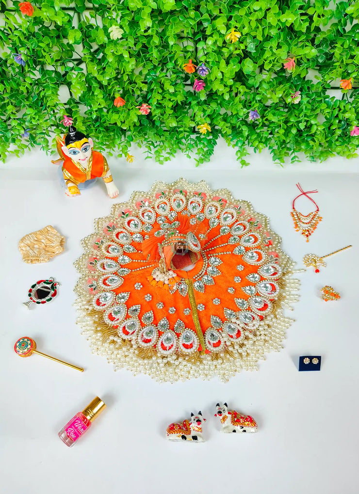 Janmashtami Special Combo For Laddu ji With Orange Heavy Maharaja Dress and Accessories