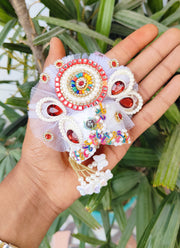 Festive special White multi lace dress for laddu gopal ji with pagdi and choli