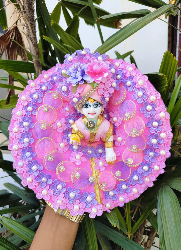 Beautiful baby pink and lavender color summer special dress for kanha ji with pagdi and choli