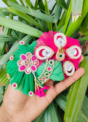Teej special dress for Laddu Gopal in green and rani color Combination with pagdi patka and choli