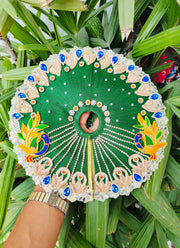 Janmashtami special green color heavy mor patch chain dress for laddu gopal with pagdi and choli