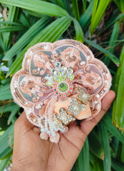 Peach full lace dress for laddu gopal ji with fancy pagdi and choli