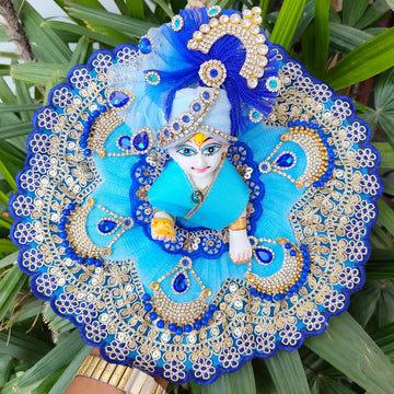 Sky blue lace dress for laddu gopal ji with pagdi and choli