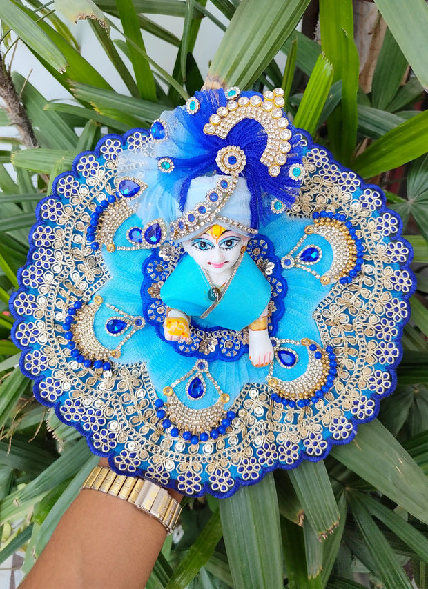 Sky blue lace dress for laddu gopal ji with pagdi and choli