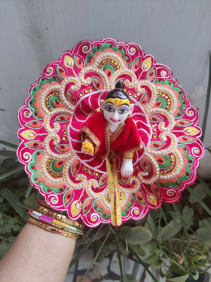 Laddu gopal thread work velvet dress special for winter