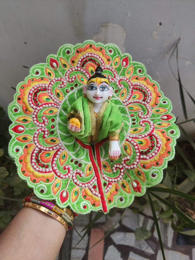 Laddu gopal thread work velvet dress special for winter