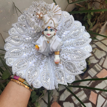 White color heavy dress for laddu gopal with pagdi