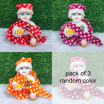 Velvet kurta pyjama with cap for laddu gopal ji pack of 3 (RANDOM COLOUR)