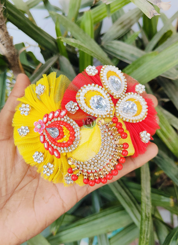 Yellow color wings janmashtmi special dress for laddu ji with pagdi and choli