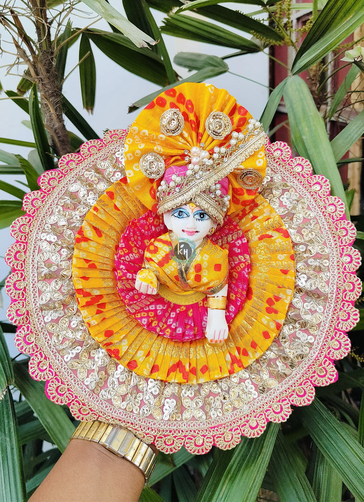 Yellow Rani Bhandej dress for laddu ji